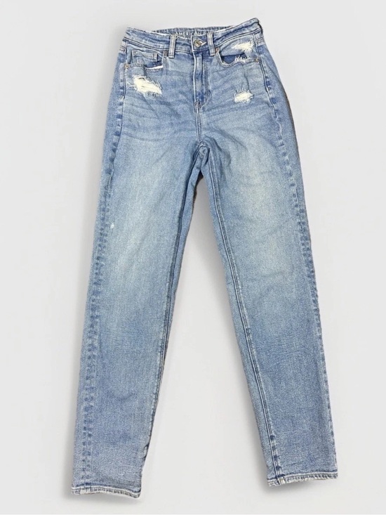 American Eagle Outfitters Denim - American Eagle Mom Straight Jeans Womens Sz 2 X-Long Blue Light Wash Distressed